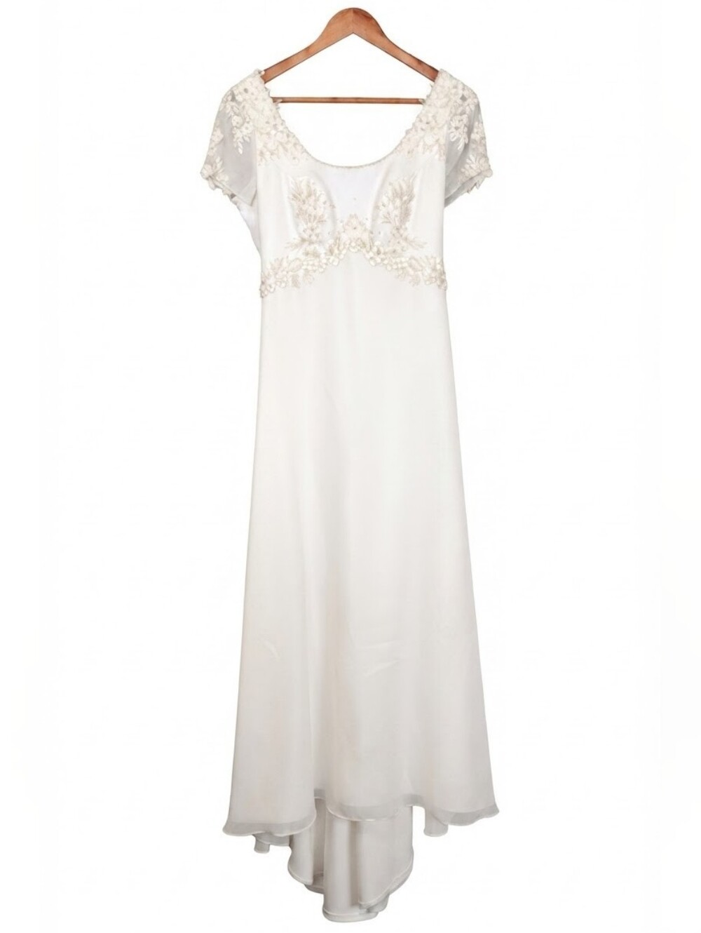 Eden Bridals Ivory Beaded Wedding Dress Gown Size 12 Sheer Short Sleeves Bow